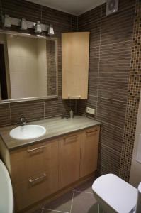 een badkamer met een wastafel en een spiegel bij apartment 22 in Rīga +26 foto's
