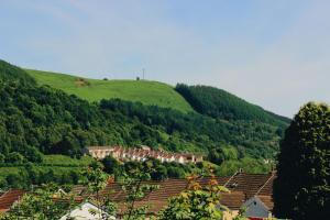 a town on top of a hill with houses at Taff Trail Bunkhouse in Merthyr Tydfil