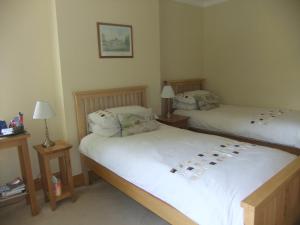 two twin beds in a room with two lamps at St Mary’s Lodge B and B in Kings Lynn
