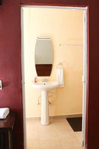希利特拉的住宿－Hotel La Gloria Xilitla，一间带水槽和镜子的浴室