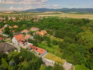 an aerial view of a village with houses and trees at Villa Rigo Panzió in Verpelét