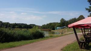 un parque con un río con gente nadando en el agua en Chata Dolce I, en Trutnov