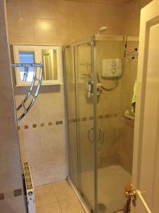 um chuveiro com uma porta de vidro na casa de banho em Clarendon em Tallaght