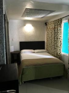 a bedroom with a bed in a room with a window at Hotel Central ParQ in Tonalá