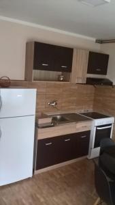 cocina con fregadero y nevera blanca en Djurdja 2 Apartman en Arandjelovac