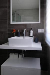 a bathroom with a white sink and a mirror at El Ventanal de Almagro in Almagro