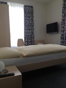ズールゼーにあるHotel Centralのベッドルーム1室(ベッド1台、テレビ、窓付)