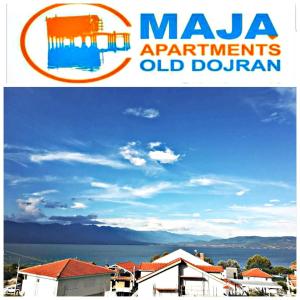 a collage of two photos with the marina apartments old oduri sign at Apartments Maja in Star Dojran