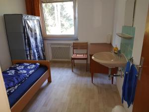 Habitación pequeña con cama y lavamanos en Gasthof Waldeck, en Haidkapelle