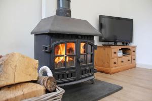 a fireplace in a living room with a tv at The Old Stables in Taunton