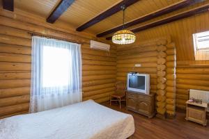 1 dormitorio con 1 cama y TV en Gostynnyi dim Zatyshok, en Dyida