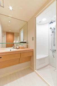 a bathroom with a sink and a shower at Nara Plaza Hotel in Tenri
