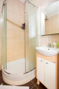a bathroom with a shower and a sink at Studio on Sobornaya in Mykolaiv