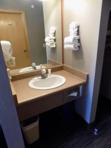 a bathroom with a sink and a mirror at Breck Inn in Breckenridge