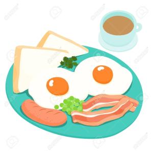 een bord ontbijtproducten met eieren, worst en een kop koffie bij Aparthotel Paladim & Alagoamar in Albufeira
