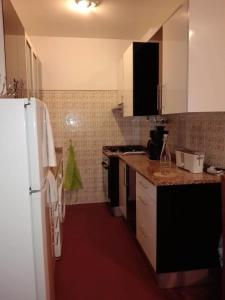 a kitchen with a refrigerator and a counter top at Arrifana Summer Flat in Aljezur