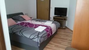 a bedroom with a bed and a television in it at Sobe Braica in Drniš