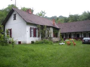 a white house with two chairs in front of it at Casa Memoriala George Stephanescu in Căpăţîneni-Ungureni