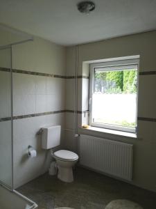 a bathroom with a toilet and a window at Ferienwohnung Albus in Albertshausen
