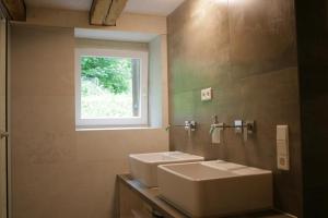 a bathroom with a sink and a window at Mühlenchalet in Gundershofen