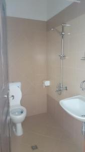 a bathroom with a toilet and a sink at Узуновата къща in Melnik