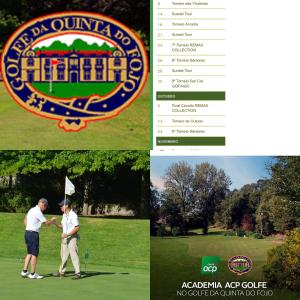 un collage de fotos de un cartel del torneo de golf y un golfista en Beach House, en Madalena
