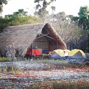 a group of tents in front of a hut at Beach Hut by S.A.R. in Waingapu