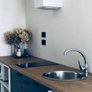 a kitchen counter with a stainless steel sink at Harvey Suites Hotel & Residence in Lido di Jesolo