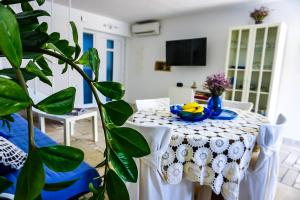 een eetkamer met een tafel en een plant bij Vila Vinci 1906 in Vrsar