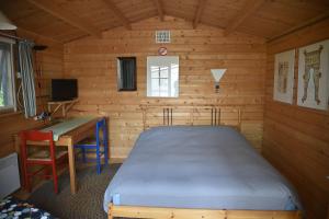 - une chambre avec un lit et un bureau dans une cabine dans l'établissement Countryside Eco Natuurhuisjes, à Ee