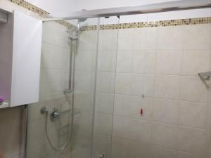 une douche dans une salle de bain avec une porte vitrée dans l'établissement alla lista, à Venise 16 autres photos