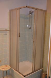 a shower with a glass door in a bathroom at Fewo Kuhlmann in Willingen