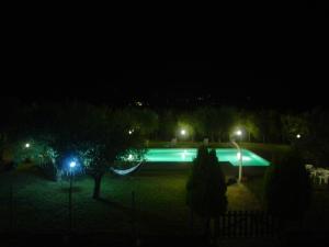 basen w nocy z zielonymi światłami w obiekcie Agriturismo Gabellette w mieście Montefalco