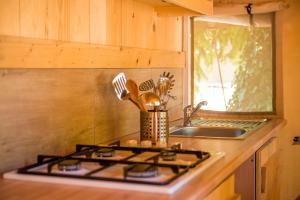 a kitchen counter with a stove and a sink at Sunflower Camping in Novigrad Istria