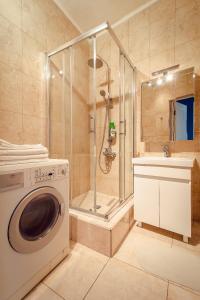 モスクワにあるDream House Smolenskiy Bul'varのバスルーム(シャワー付)の洗濯機が備わります。