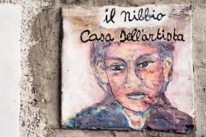 a painting of a woman on a wall at Il Nibbio - Casa dell'artista in Morano Calabro