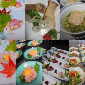 un collage de fotos de diferentes tipos de alimentos en Minshuku Oe, en Kyotango