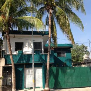 ein Haus mit zwei Palmen davor in der Unterkunft Alojamiento Ya'ax Nah in Playa del Carmen