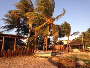 a boat on the beach with a palm tree at Villa Albardão Serrambi in Porto De Galinhas +25 photos
