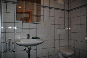 a bathroom with a sink and a toilet at Ferienwohnungen Anderlbauer in Lofer