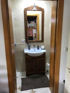een badkamer met een wastafel en een spiegel bij Granny's House in Moisei