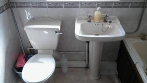 a bathroom with a white toilet and a sink at Willodean in Walsall