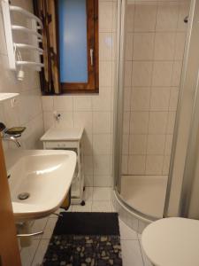 ブラッテン・バイ・ナータースにあるWallisblickの白いバスルーム(シンク、シャワー付)