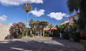 a house with palm trees and a palm tree at Hotel Porto Santo & Spa in Porto Santo