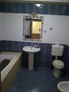 a bathroom with a sink and a toilet and a mirror at Apartment Jasmine in Izola