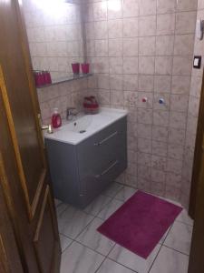 La salle de bains est pourvue d'un lavabo et d'une douche. dans l'établissement Grande Chambre climatisée chez Xavier, à Wasselonne