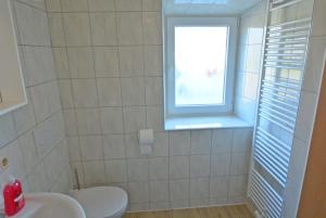 a bathroom with a white toilet and a window at Appartement Gombotz in Halbenrain