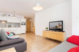 Televízia a/alebo spoločenská miestnosť v ubytovaní Apartamenty Polanki Park BASEN, SAUNA & SIŁOWNIA by Noclegi Renters