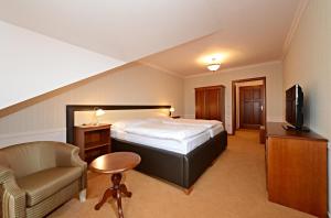 En eller flere senge i et værelse på Hotel Gold Chotoviny
