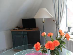 Telewizja i/lub zestaw kina domowego w obiekcie Cozy Apartment in Zingst Germany with Garden